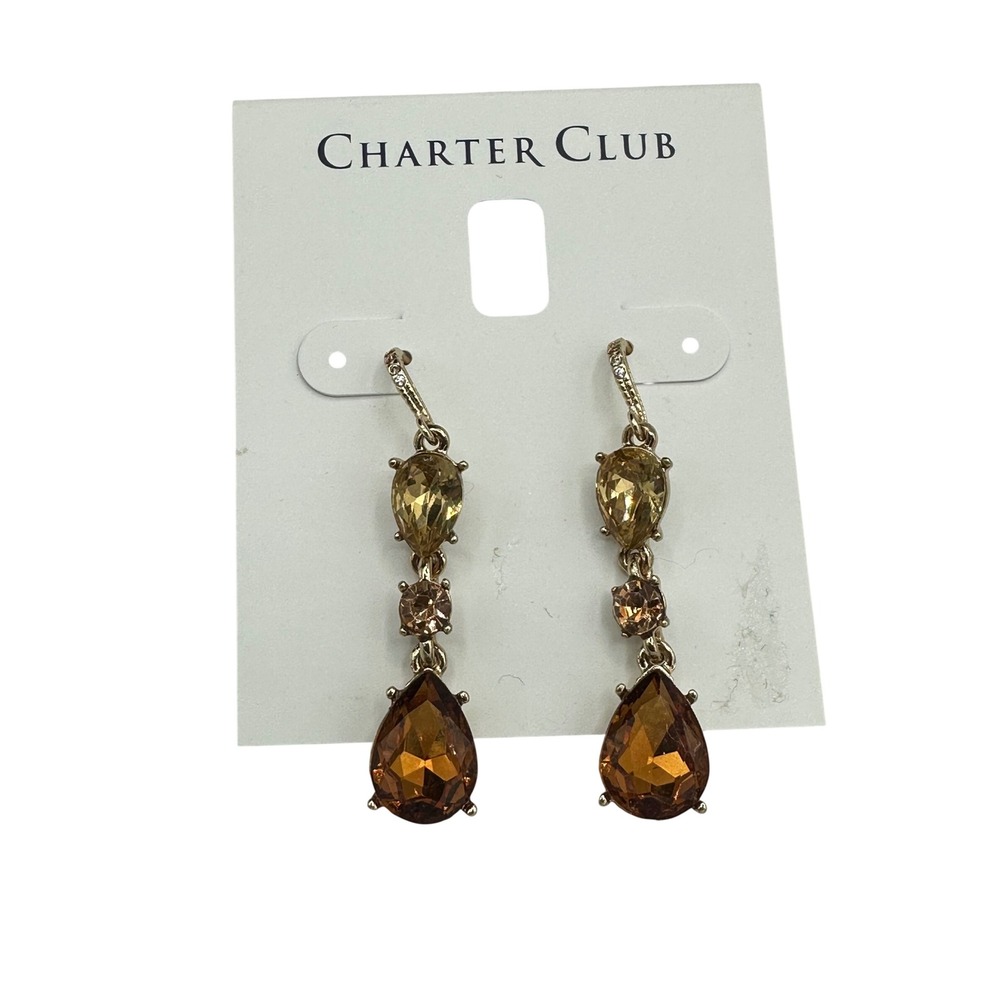 Charter Club Drop Earrings Womens OS Gold Amber NEW Autumn Crystal Dangle